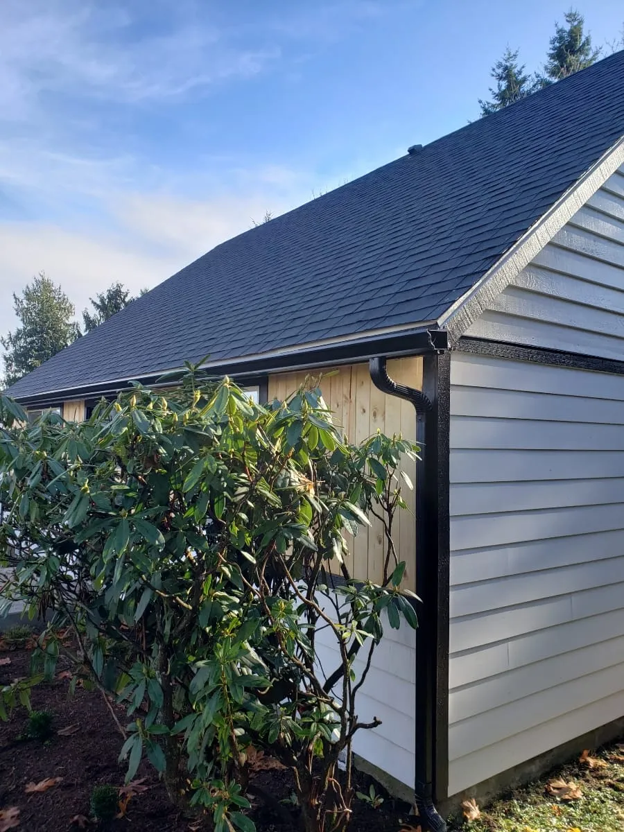 Exterior renovation with new roofing and gutters